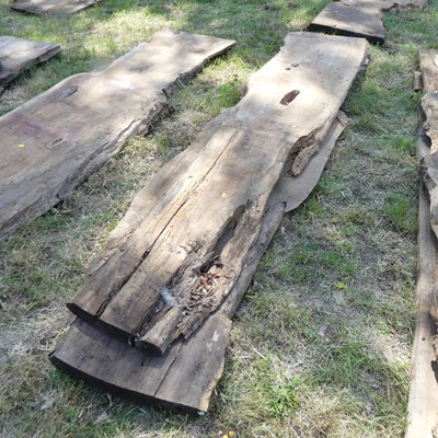 Lot 535 - Two sawn timber slabs, probably oak, depth 3¼...