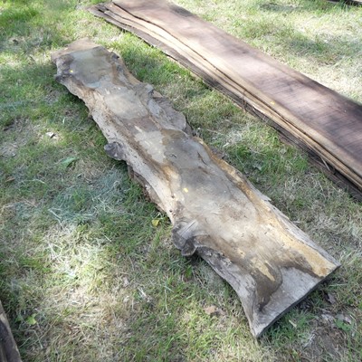 Lot 542 - A burr oak sawn timber slab; together with two...