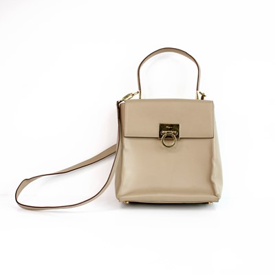 Lot 205 - Salvatore Ferragamo - Beige leather top-handle...