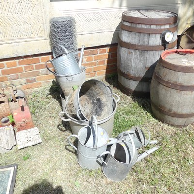 Lot 677 - Assorted galvanised metal watering cans,...