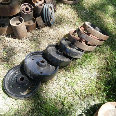 Lot 684 - Seven various cast iron wheels