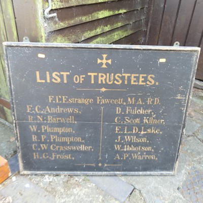 Lot 736 - An early 20th century List of Trustees wooden...