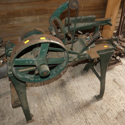 Lot 414 - A large cast iron heavy duty belt-driven hacksaw