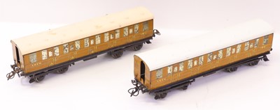 Lot 91 - Two Hornby 0 gauge No. 2 corridor coaches, to...
