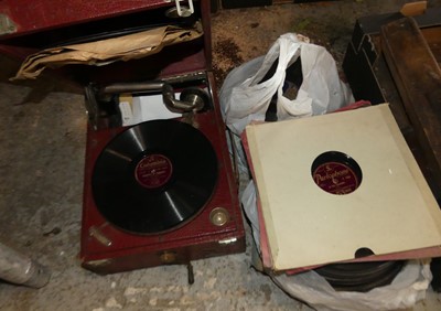 Lot 752 - A rexine bound table-top gramophone; together...