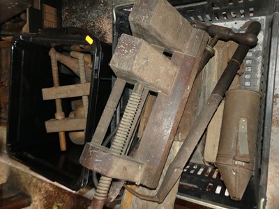 Lot 729 - Two boxes of assorted bygones, woodworking...