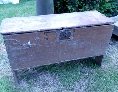 Lot 776 - A circa 1700 boarded oak six-plank coffer, w.42"