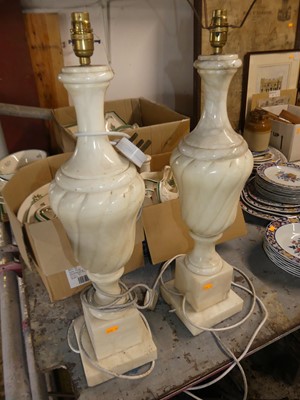 Lot 753 - A pair of alabaster table lamps, fitted for...