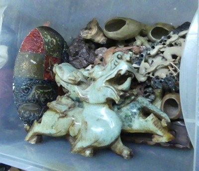 Lot 756 - A quantity of Chinese soapstone carvings;...