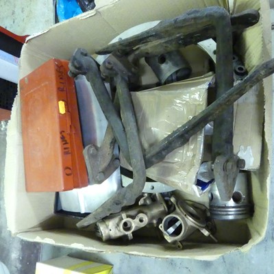 Lot 917 - Metalware to include engine components, wall...