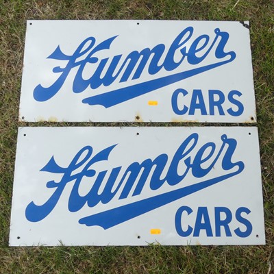 Lot 887 - Two mid-20th century Humber Cars enamel signs,...
