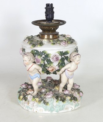 Lot 5 - A Sitzendorf porcelain oil lamp, the...