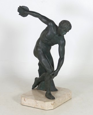 Lot 7 - A bronzed metal figure of Discobolus, after...