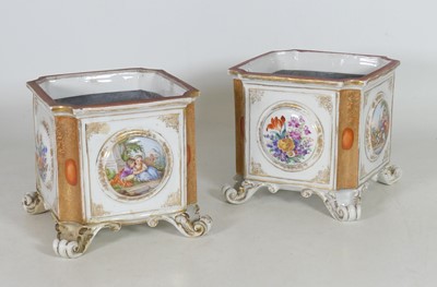 Lot 32 - A pair of Dresden porcelain jardinières, of...