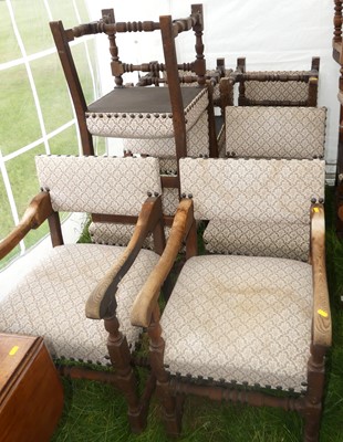Lot 786 - A set of nine oak and upholstered dining...