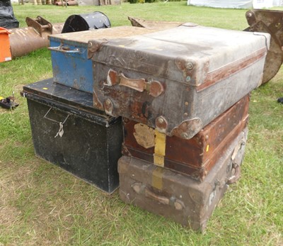 Lot 754 - Two metal trunks and three various leather...