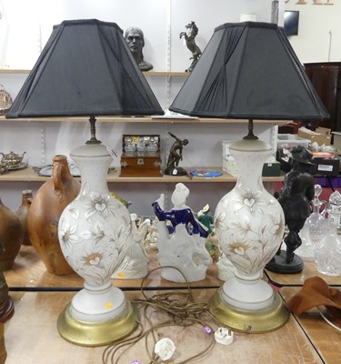 Lot 49 - A pair of contemporary opaline glass table...