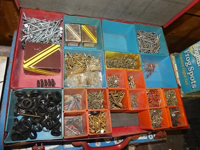 Lot 7 - Two metal cases containing various ironmongery,...