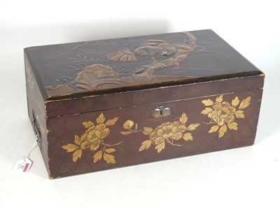 Lot 52 - A Japanese export writing slope, the lacquered...
