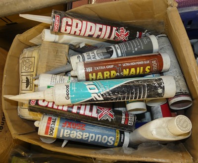 Lot 177 - A box of power glue, filler, sealant and other...