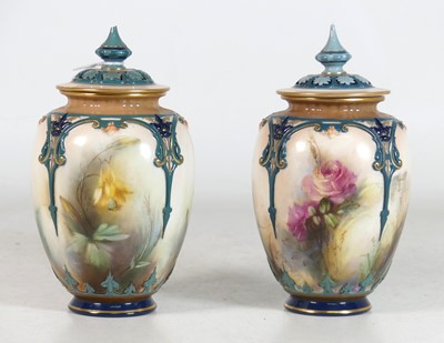 Lot 88 - A near pair of Hadley's Worcester potpourri...