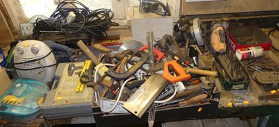 Lot 365 - A wooden workbench with vice; together with a...