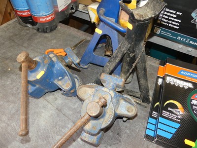 Lot 372 - Two Record pipe bending tools and two car jacks