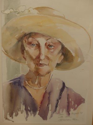 Lot 580 - Maureen Fair - study of a lady in a hat,...