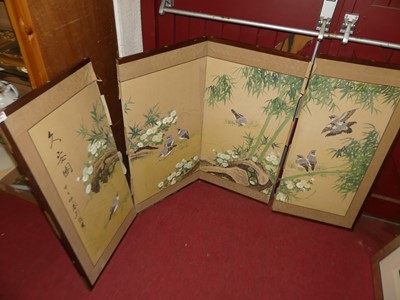 Lot 584 - A Japanese four-fold dwarf screen, the panels...
