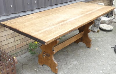 Lot 749 - An oak plank-top refectory dining table,...
