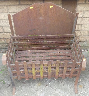 Lot 750 - A strap work cast iron fire basket, w.61cm