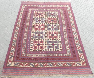 Lot 745 - An Afghan Berceste Sumak woollen red, blue and...