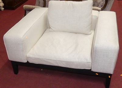 Lot 730 - A contemporary white woven fabric upholstered...
