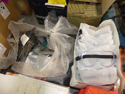 Lot 447 - Two boxes of goggles, protective chainmail...