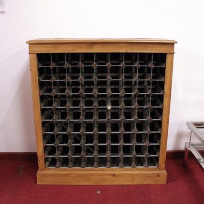 Lot 1270 - A pine 81-bottle capacity wine rack, the top...