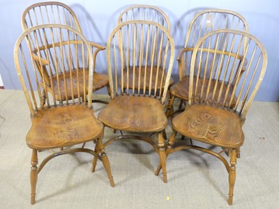 Lot 710 - A set of six elm and ash stickback kitchen...