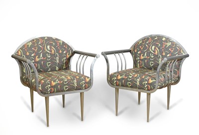 Lot 506 - A pair of contemporary steel framed armchairs,...