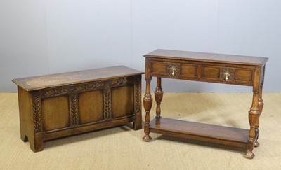 Lot 704 - A joined oak three-panelled hinge topped...