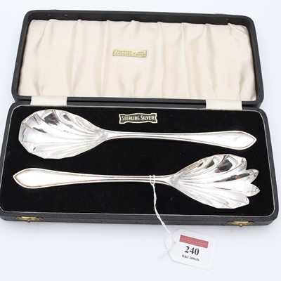 Lot 240 - A cased pair of mid-century silver salad...