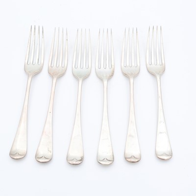 Lot 231 - A set of six Edwardian silver table forks, in...