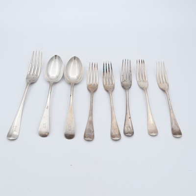Lot 255 - A set of five Edwardian silver dessert forks,...