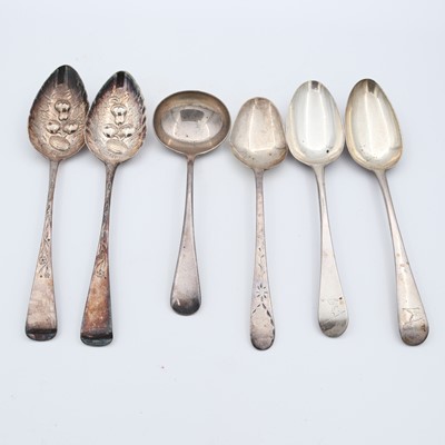 Lot 254 - A collection of George III silver spoons,...