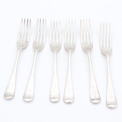 Lot 233 - A set of six George V silver dessert forks, in...
