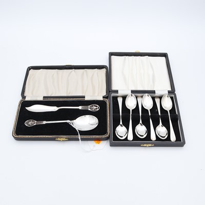Lot 250 - A cased set of six 20th century silver...