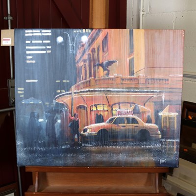Lot 519 - Dennis Nash- NYC on a wet day, acrylic on...