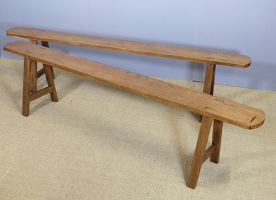 Lot 685 - A pair of rustic elm long bench seats, each...