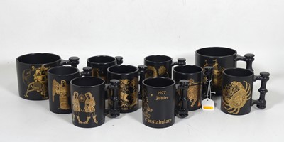 Lot 44 - A set of six Portmeirion Zodiac mugs, each...