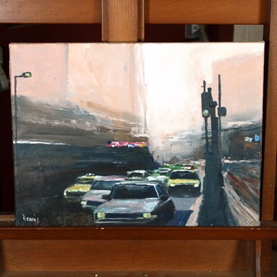 Lot 586 - Dennis Nash (b.1947) - New York Taxi at Night,...