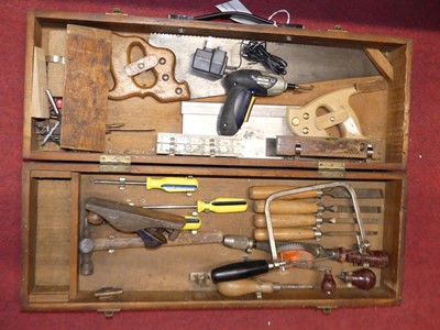 Lot 137 - A stained pine carpenter's tool chest...