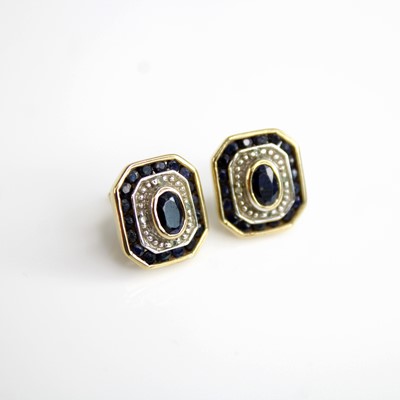 Lot 278 - A pair of 9ct gold, sapphire and diamond point...